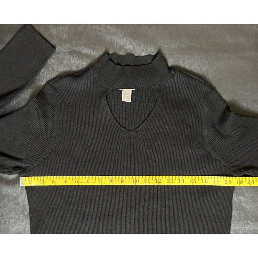 CHICO'S Black Ribbed Mock Neck Keyhole Sweater Size 1 (M) Long Sleeve Stretchy - Picture 6 of 13